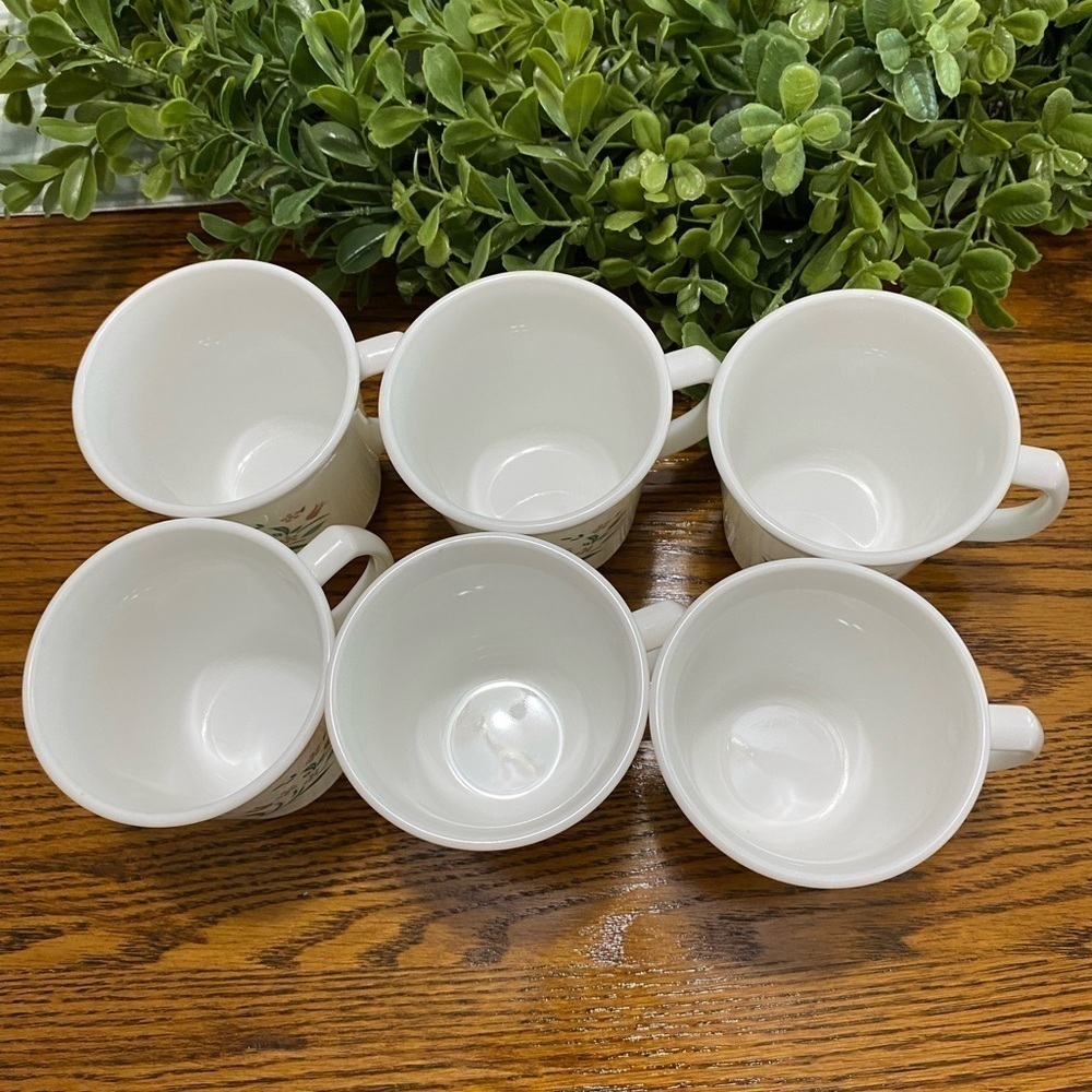 VTG Corningware Rosemarie Pink Tulip D Handle Coffee Mug Set of 6 Cup Floral USA - Picture 2 of 4